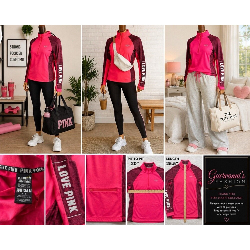 PINK Victoria's Secret Pink Knit Logo Long Sleeve Pullover-Shirt M Ultimate Y2K